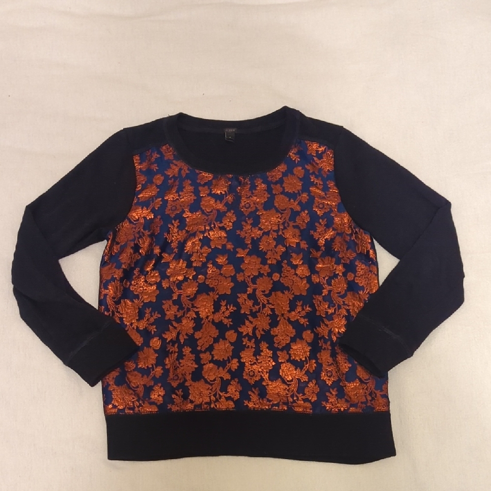J. Crew Navy Textured Foil Patterned Sweatshirt